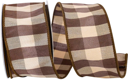 Check Silk Wired Edge, Brown, 2 - 1/2 In, 10 Yards - Bria Blair Creative