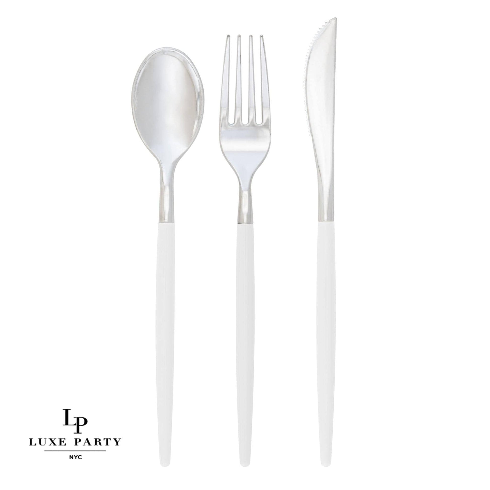 Chic Clear and Silver Plastic Cutlery Set | 32 Pieces - Bria Blair Creative