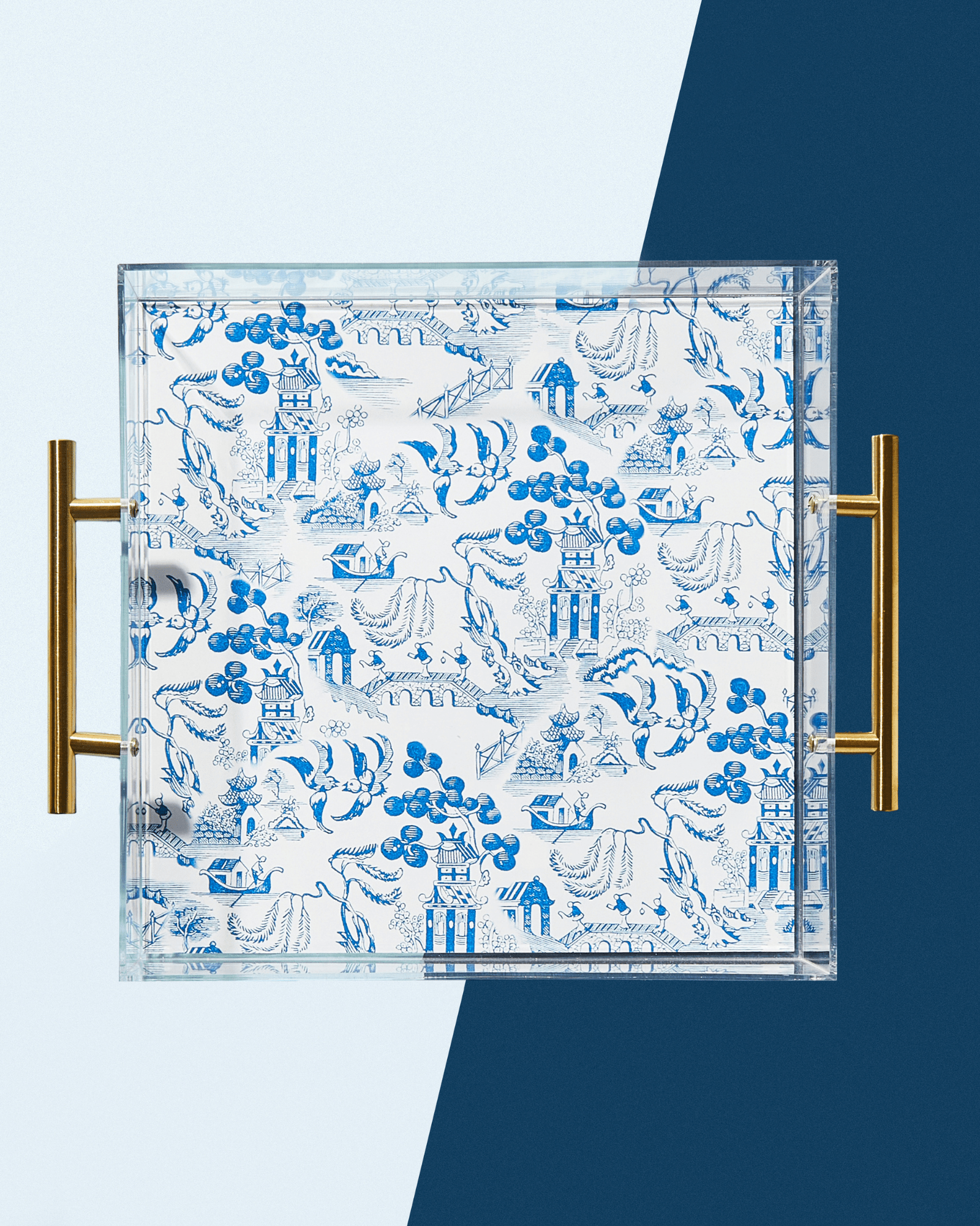 Chinoiserie Print Acrylic Tray With Gold Handles - Bria Blair Creative