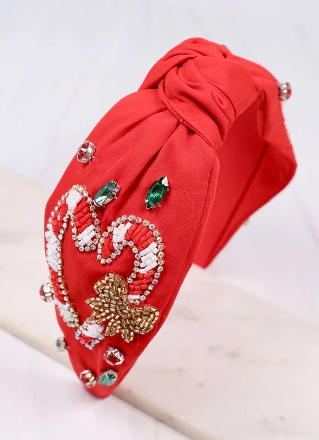 Christmas Beaded Candy Cane Top Knot Headbands - Bria Blair Creative
