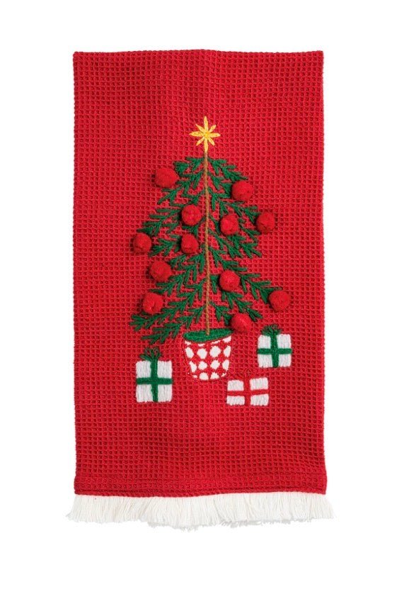 Christmas Tree Waffle Fringe Towel - Bria Blair Creative