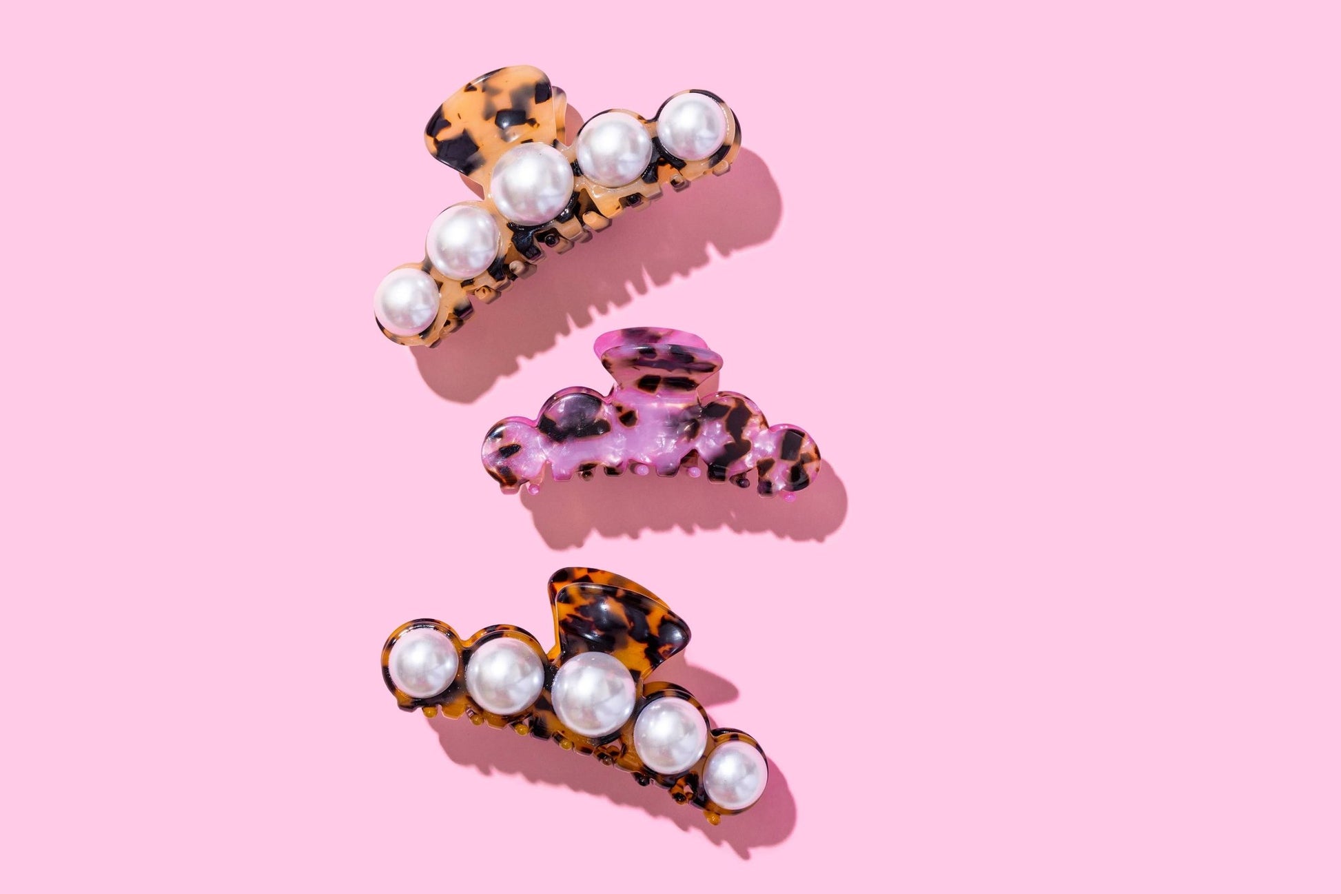 Claw Hair Clip - Brown + Black Tortoise w/ Pearl Beads - Bria Blair Creative