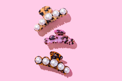 Claw Hair Clip - Brown + Black Tortoise w/ Pearl Beads - Bria Blair Creative