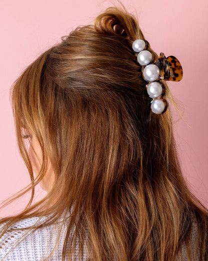 Claw Hair Clip - Brown + Black Tortoise w/ Pearl Beads - Bria Blair Creative