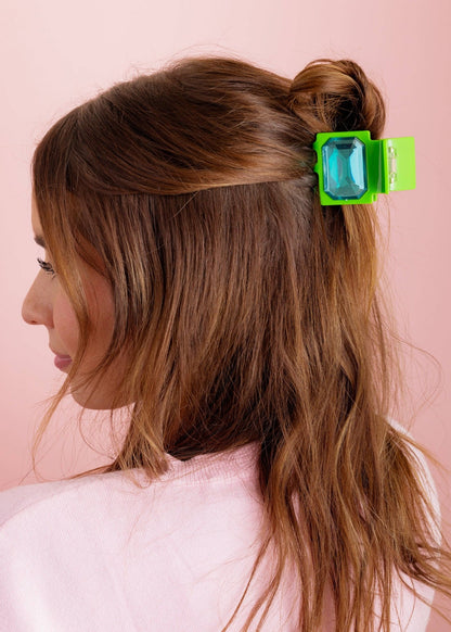 Claw Hair Clip - Small - Green w/ Blue Emerald Gemstones - Bria Blair Creative
