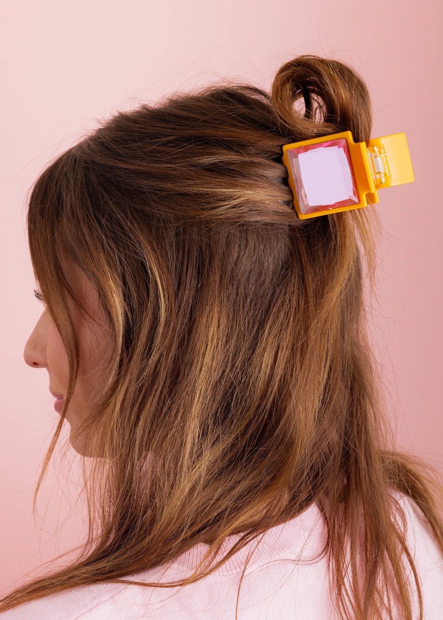 Claw Hair Clip - Small - Orange w/ Pink Square Gemstones - Bria Blair Creative