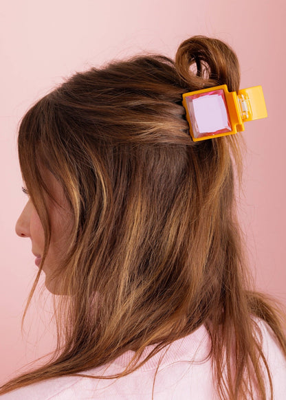 Claw Hair Clip - Small - Orange w/ Pink Square Gemstones - Bria Blair Creative