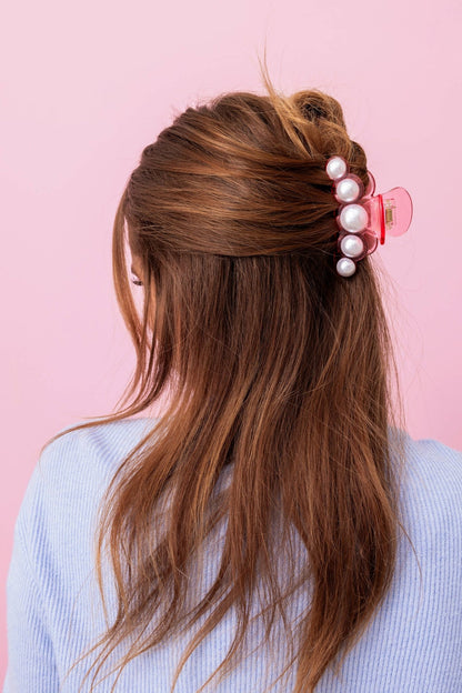 Claw Hair Clip - Translucent Pink w/ Pearl Beads - Bria Blair Creative