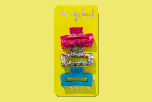 Claw Hair Clip Trio - Colorful Confetti / Blue / Deep Pink - Bria Blair Creative