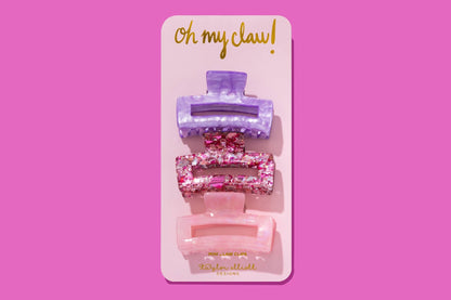 Claw Hair Clip Trio - Pink Confetti / Purple / Pastel Pink - Bria Blair Creative