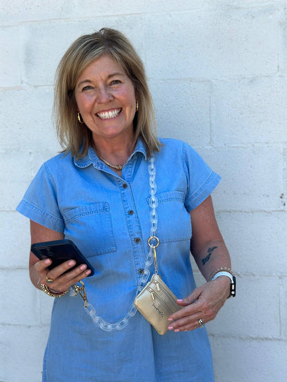 Clip & Go Crossbody Ice Chain Phone Accessory : Ice Tea - Brown Pouch - Bria Blair Creative