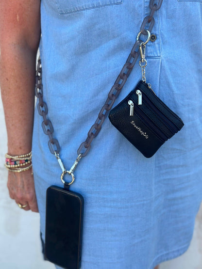 Clip & Go Crossbody Ice Chain Phone Accessory : White Chain with Golden Pouch - Bria Blair Creative