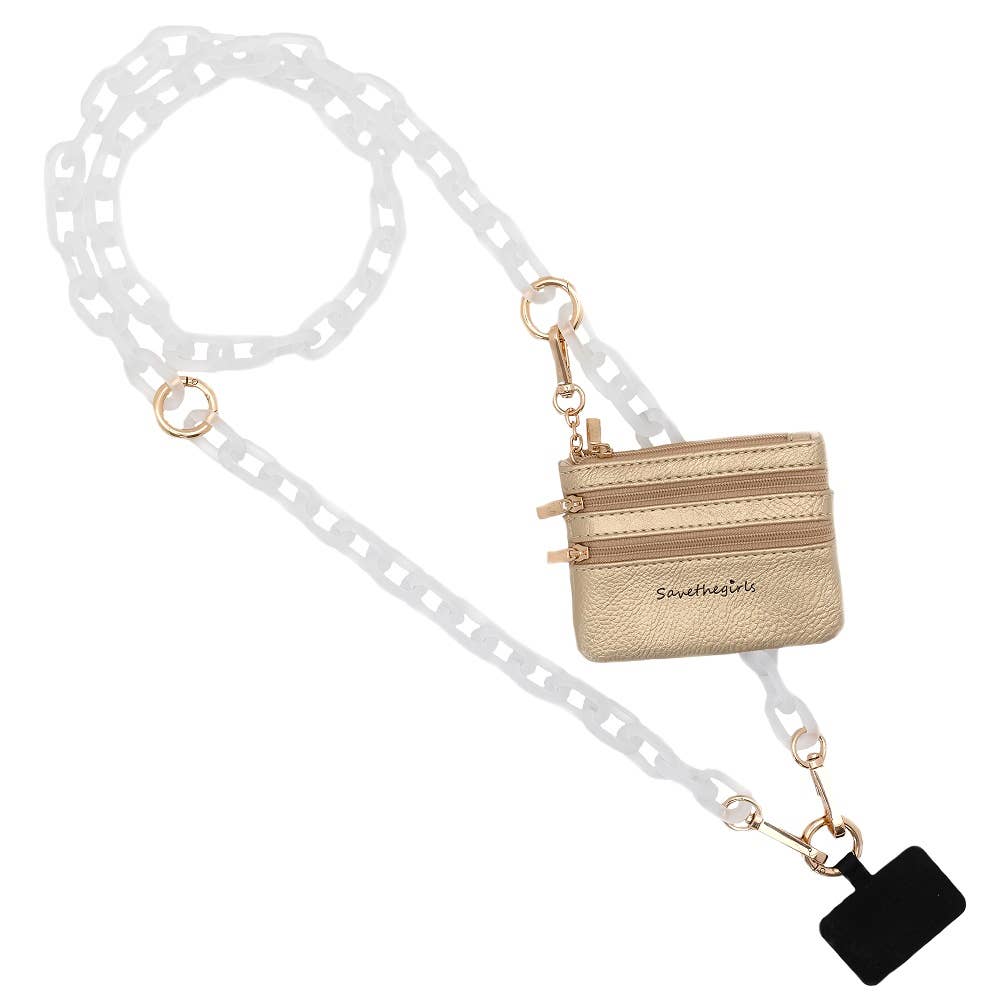 Clip & Go Crossbody Ice Chain Phone Accessory : White Chain with Golden Pouch - Bria Blair Creative