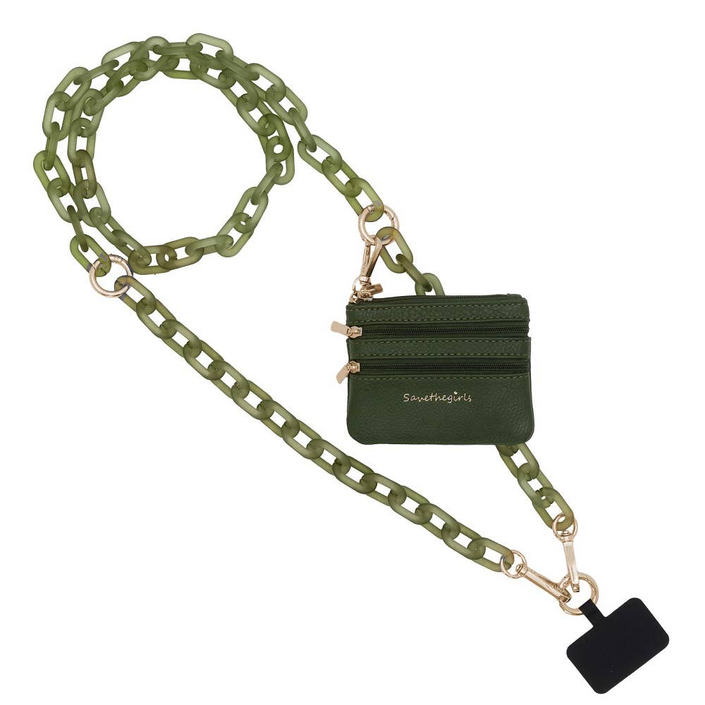 Clip & Go Crossbody Ice Chain Phone Accessory : White Chain with Golden Pouch - Bria Blair Creative