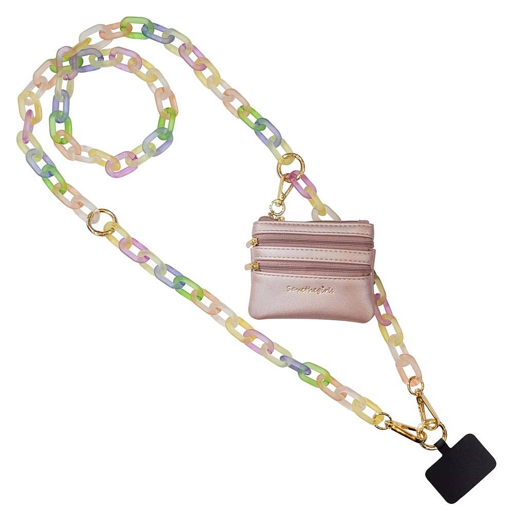 Clip & Go Crossbody Ice Chain Phone Accessory : White Chain with Golden Pouch - Bria Blair Creative