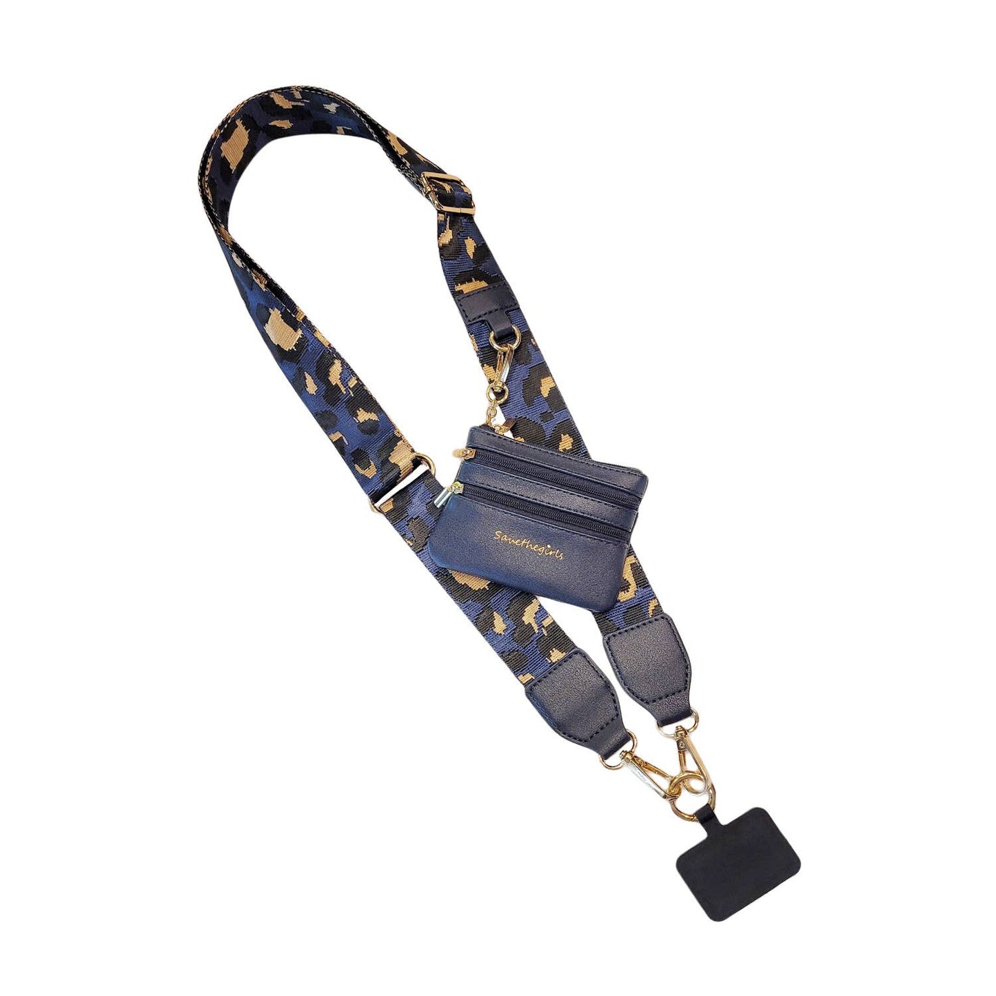 Clip & Go Crossbody Strap with Pouch - Leopard Collection: Navy/Brown - Bria Blair Creative