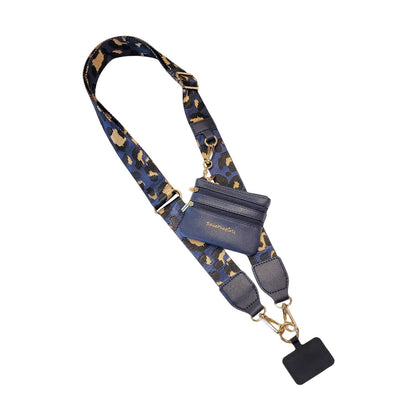 Clip & Go Crossbody Strap with Pouch - Leopard Collection: Navy/Brown - Bria Blair Creative