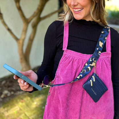 Clip & Go Crossbody Strap with Pouch - Leopard Collection: Navy/Brown - Bria Blair Creative