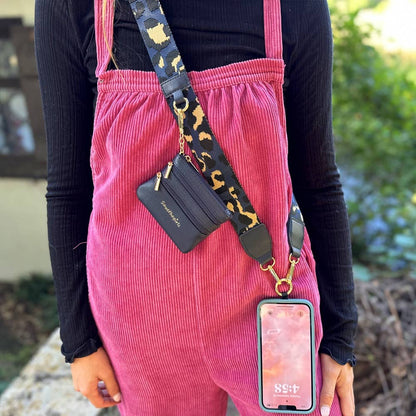 Clip & Go Crossbody Strap with Pouch - Leopard Collection: Navy/Brown - Bria Blair Creative