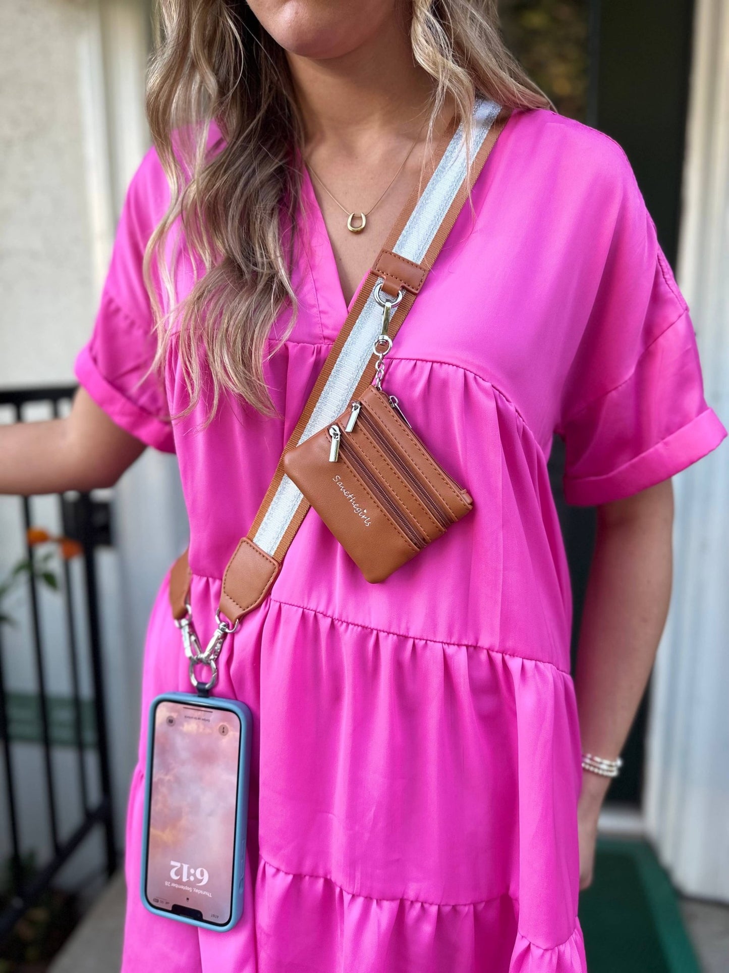 Clip & Go Crossbody Strap with Pouch - Stripe Collection: Black/Gold/White - Bria Blair Creative