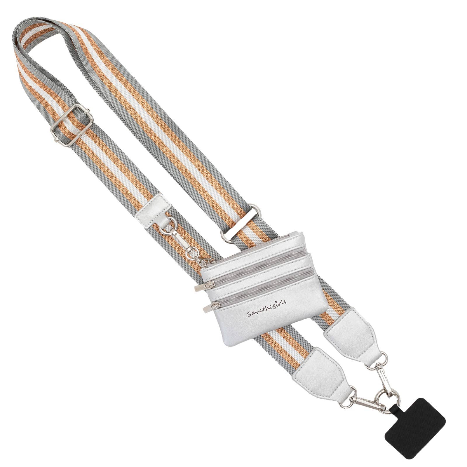 Clip & Go Crossbody Strap with Pouch - Stripe Collection: Black/Gold/White - Bria Blair Creative