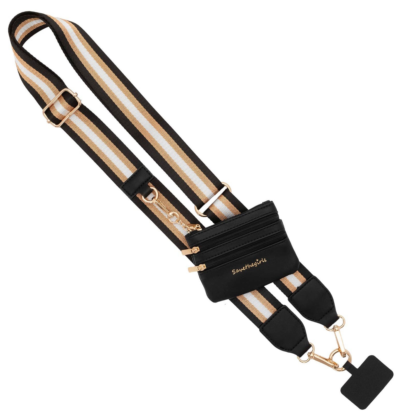 Clip & Go Crossbody Strap with Pouch - Stripe Collection: Black/Gold/White - Bria Blair Creative