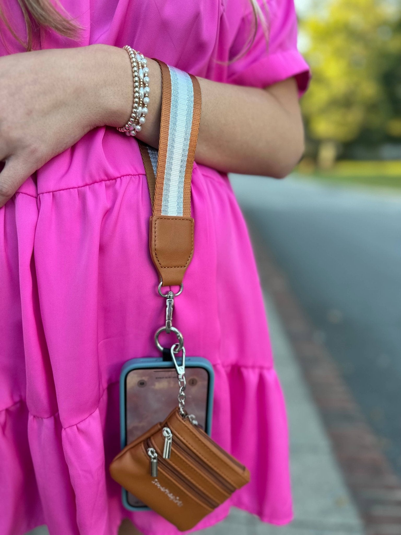 Clip & Go Crossbody Strap with Pouch - Stripe Collection: Copper/Silver/White - Bria Blair Creative