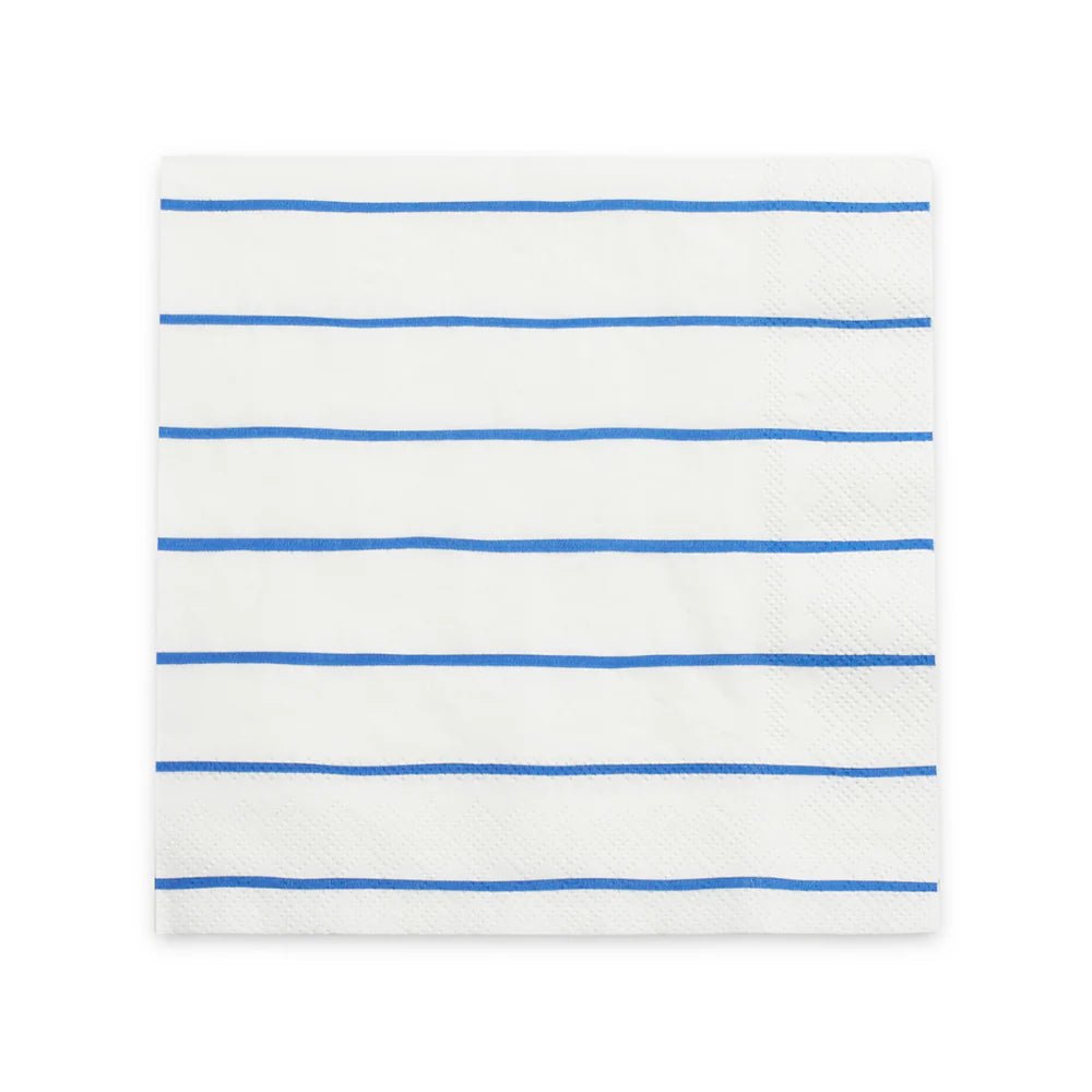 Cobalt Frenchie Striped Large Napkins - Bria Blair Creative
