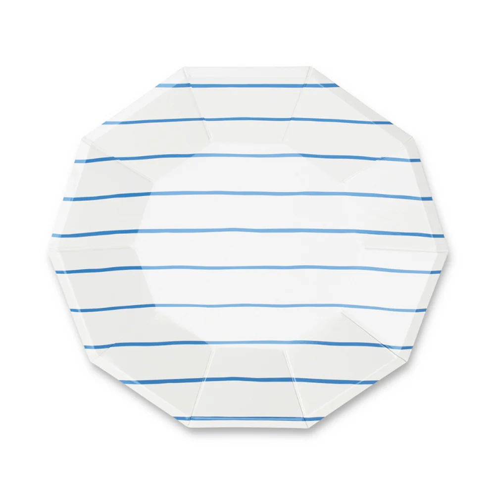 Cobalt Frenchie Striped Large Plates - Bria Blair Creative