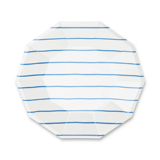 Cobalt Frenchie Striped Large Plates - Bria Blair Creative