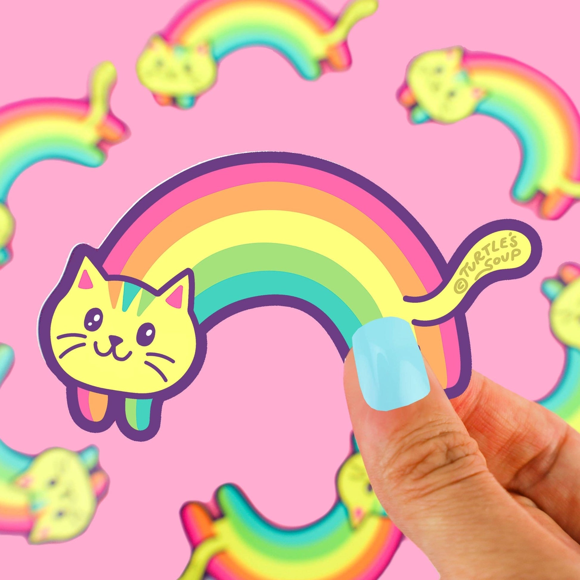 Colorful Rainbow Kitty Cat Water Bottle Vinyl Sticker - Bria Blair Creative