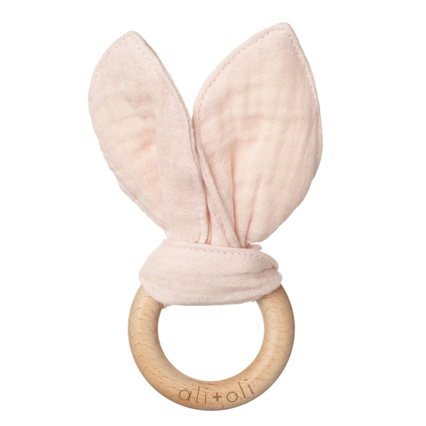 Crinkle Bunny Ears Wooden Ring Teething Toy for Baby (Pink) - Bria Blair Creative