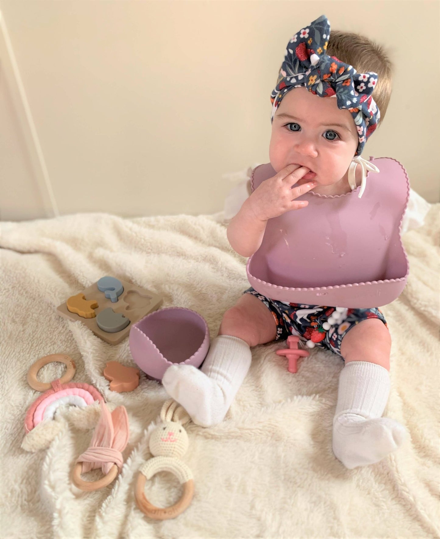 Crinkle Bunny Ears Wooden Ring Teething Toy for Baby (Pink) - Bria Blair Creative
