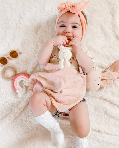 Cuddle Security Blanket Soft Muslin Cotton - Bunny (Pink) - Bria Blair Creative