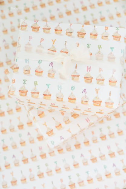 Cupcake Happy Birthday Gift Wrap Sheet - Bria Blair Creative