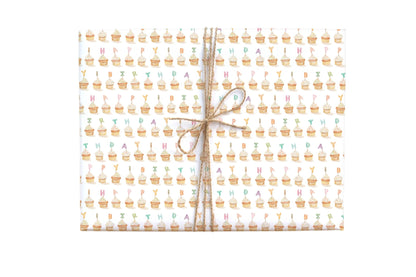 Cupcake Happy Birthday Gift Wrap Sheet - Bria Blair Creative