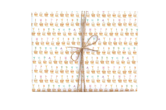 Cupcake Happy Birthday Gift Wrap Sheet - Bria Blair Creative
