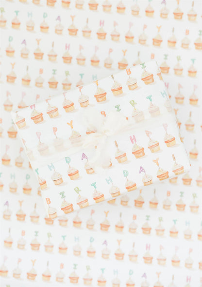 Cupcake Happy Birthday Gift Wrap Sheet - Bria Blair Creative