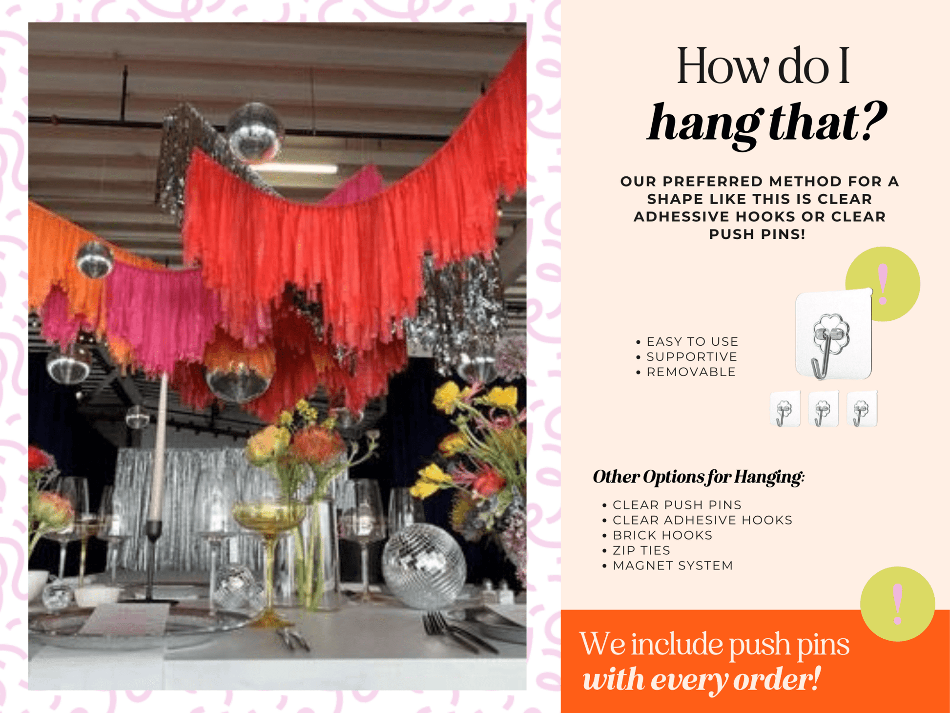 Custom Aerial Ceiling Fringe Strand: 6 Feet / Solid Plastic - Bria Blair Creative