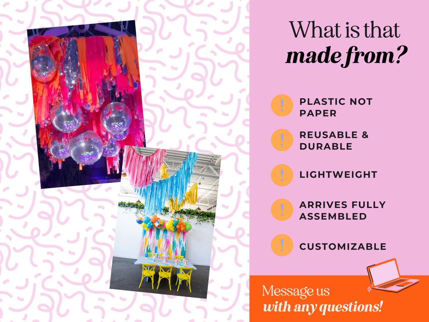Custom Aerial Ceiling Fringe Strand: 8 Feet / Solid Plastic - Bria Blair Creative