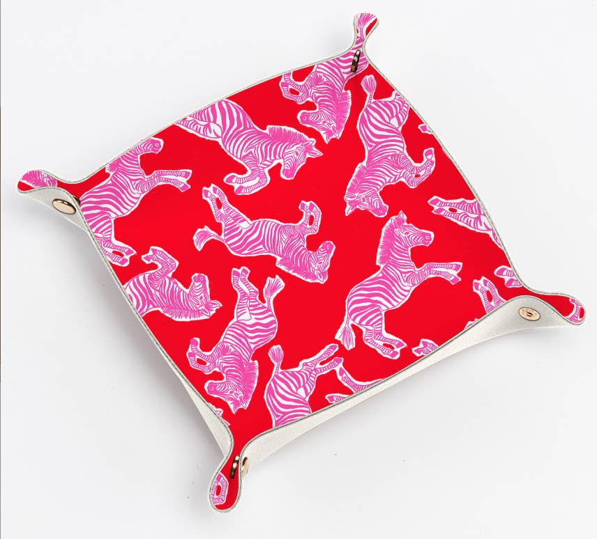 Cute trinket gift tray catchall | leather pink & red zebra - Bria Blair Creative