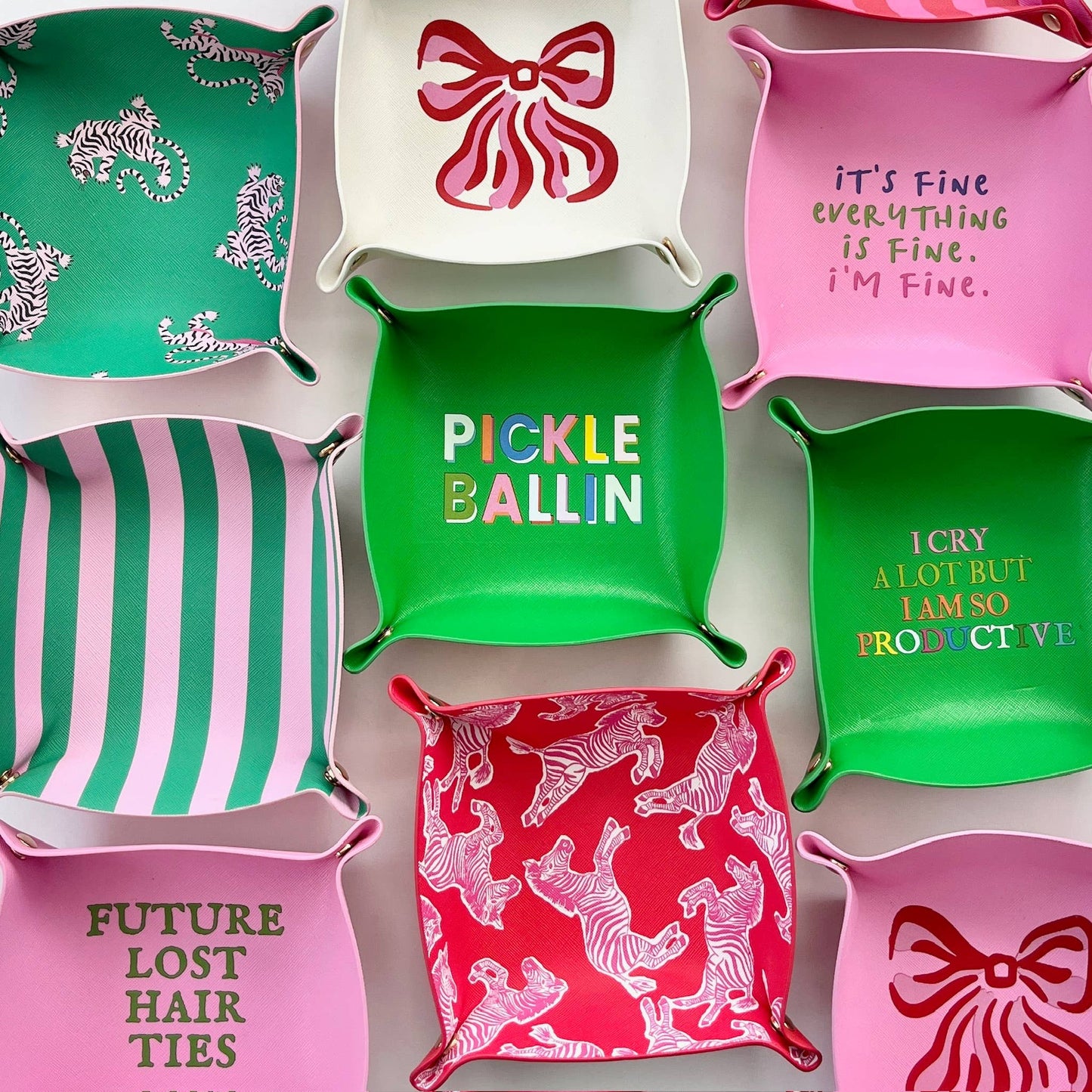 Cute trinket gift tray catchall | leather pink & red zebra - Bria Blair Creative