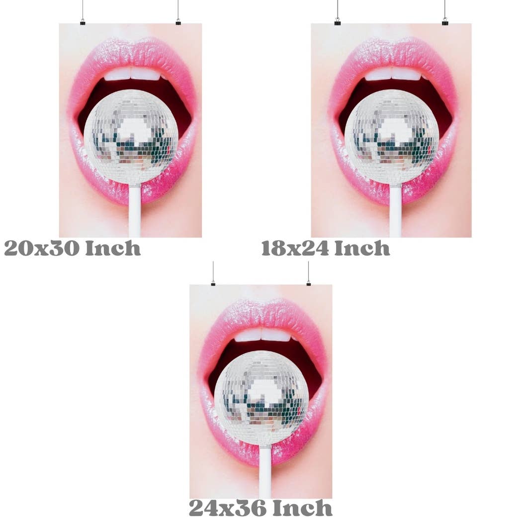 Disco Ball Lollipop Sexy Lips Hot Pink Wall Art Prints: 16"x20"