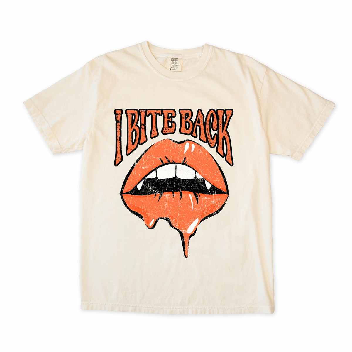 I Bite Back Halloween Vampire Graphic Tee: Ivory / L
