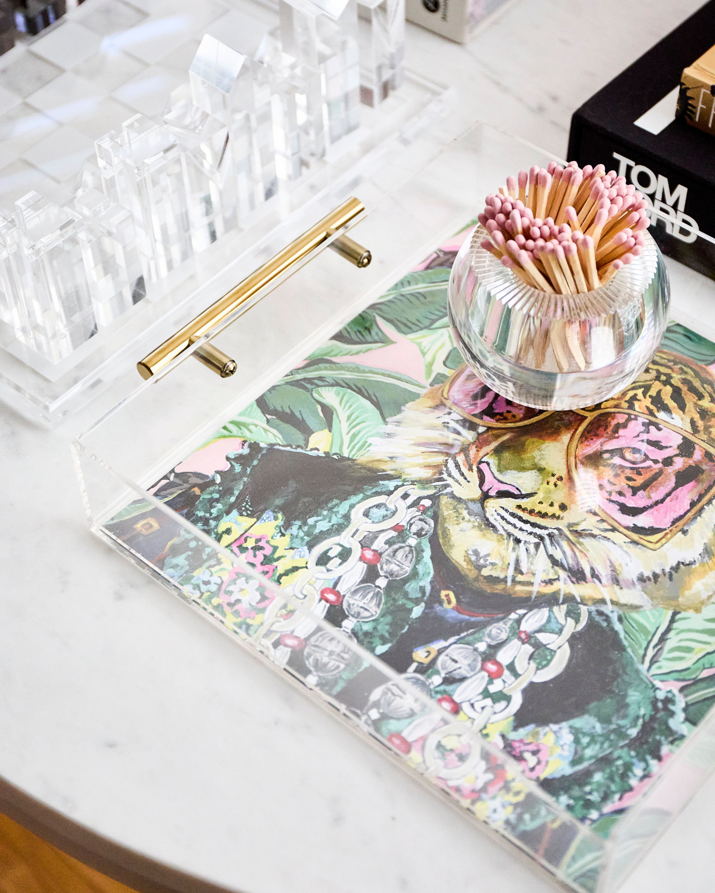 Toby The Tiger Acrylic Tray With Gold Handles