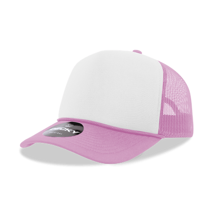 Decky 6025 - Mid Profile, 5 Panel Foam Trucker Hat - 6025: Pnk/Wht/Pnk - Bria Blair Creative