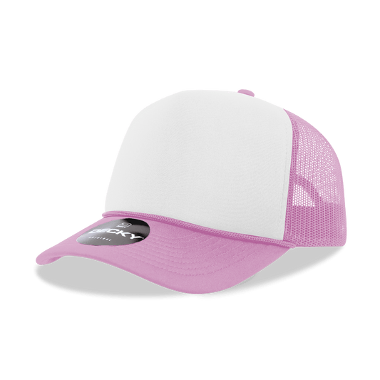 Decky 6025 - Mid Profile, 5 Panel Foam Trucker Hat - 6025: Pnk/Wht/Pnk - Bria Blair Creative