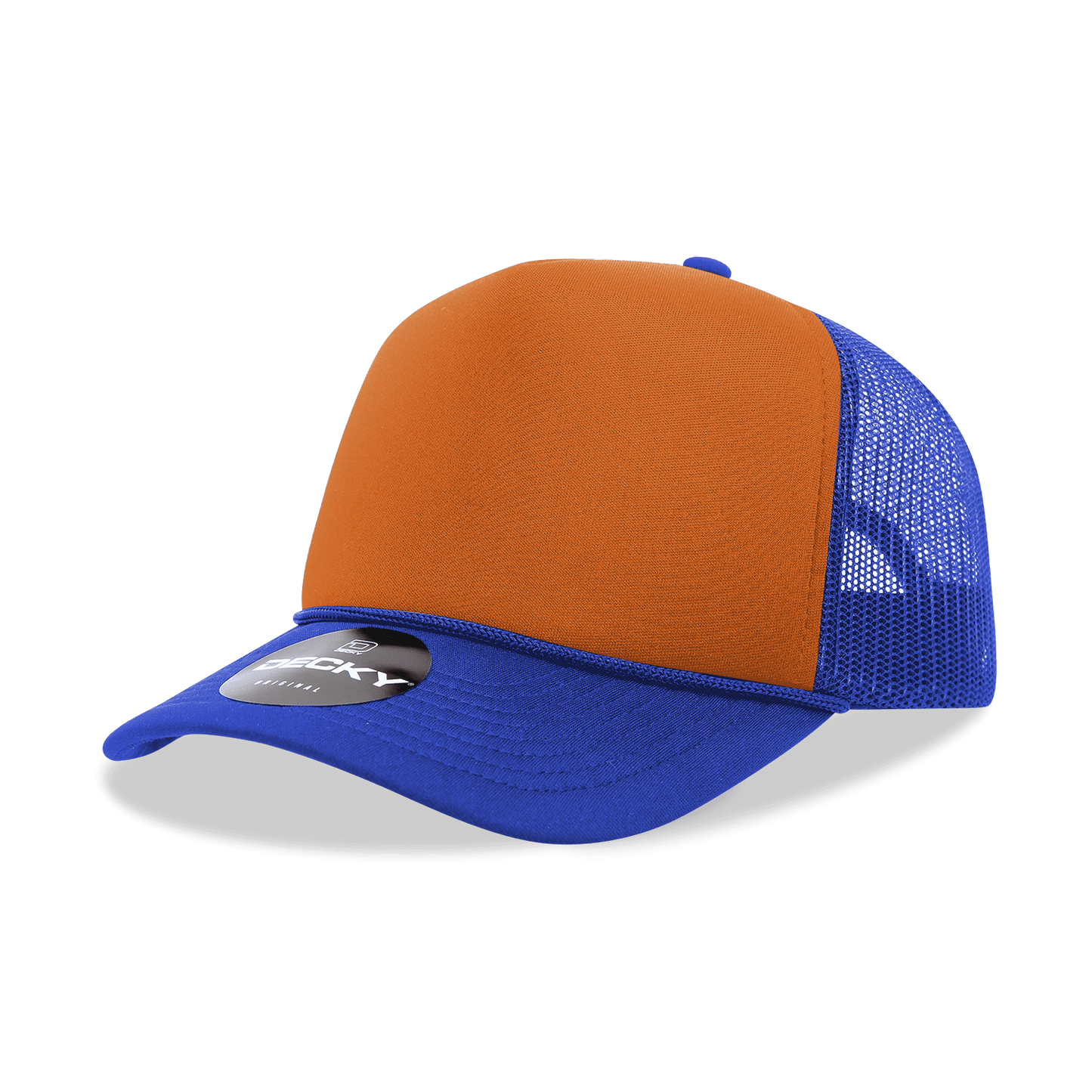 Decky 6025 - Mid Profile, 5 Panel Foam Trucker Hat - 6025: Ryl/Orn/Ryl - Bria Blair Creative