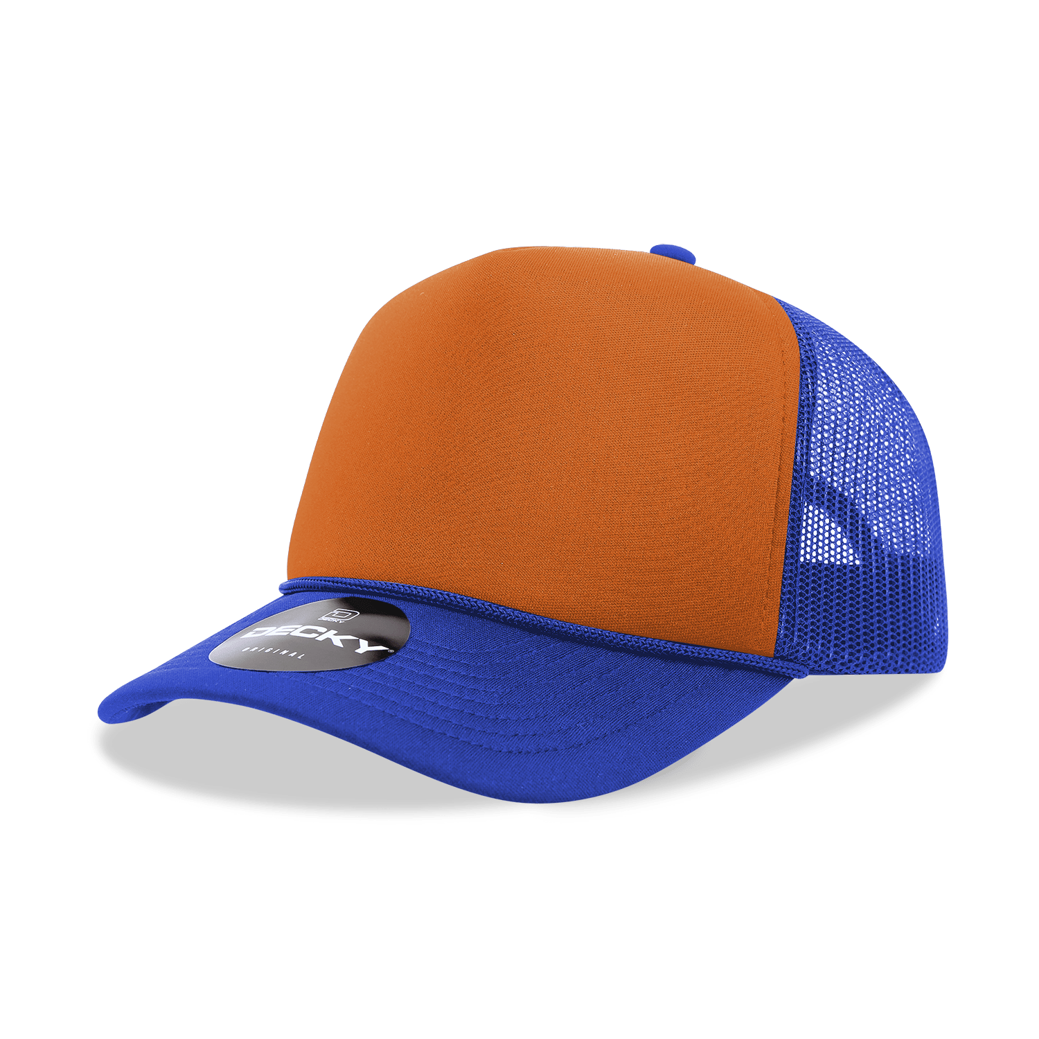 Decky 6025 - Mid Profile, 5 Panel Foam Trucker Hat - 6025: Ryl/Orn/Ryl - Bria Blair Creative