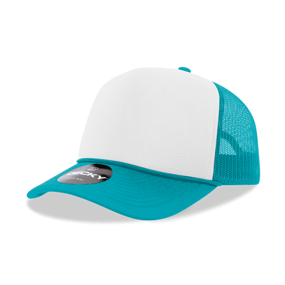 Decky 6025 - Mid Profile, 5 Panel Foam Trucker Hat - 6025: Teal/White - Bria Blair Creative